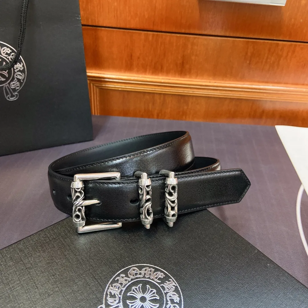 𝐂𝐡𝐫𝐨𝐦𝐞𝐇𝐞𝐚𝐫𝐭𝐬 Kroxin Rotating Roller Roman Column Pin Buckle Belt [Fixed Style], silver-plated s925 brass buckle and imported wax leather belt, very cool. Width 3.0cmp520